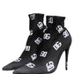 Black Logo Stretch Heels Ankle Boots Shoes