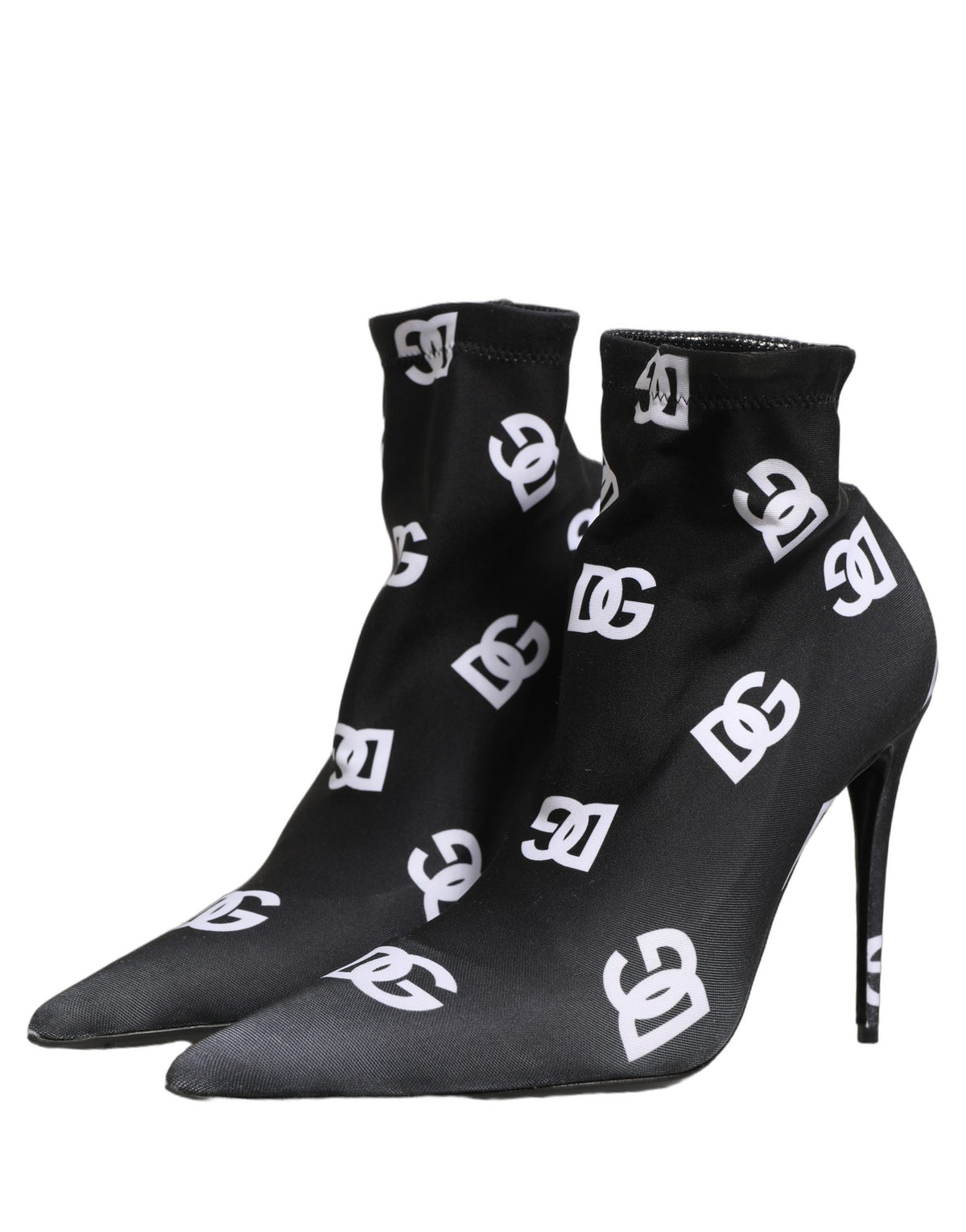 Black Logo Stretch Heels Ankle Boots Shoes