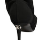 Black Stretch Socks Heels Ankle Boots Shoes