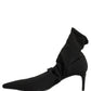 Black Stretch Socks Heels Ankle Boots Shoes