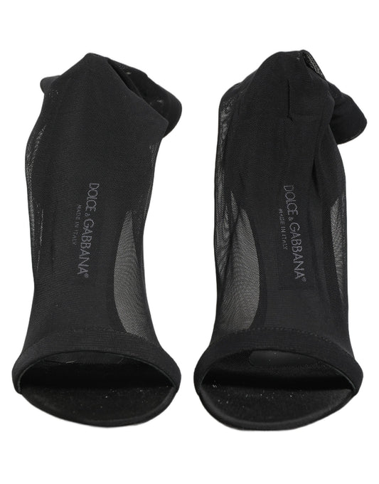 Black Nylon Mesh Sock Style Boots Shoes