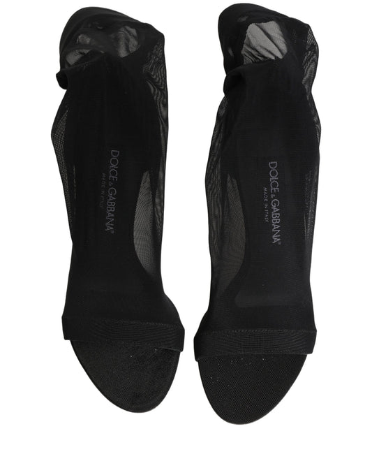 Black Nylon Mesh Sock Style Boots Shoes