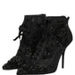 Black Embellished Mesh Ankle Boots Shoes