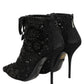 Black Embellished Mesh Ankle Boots Shoes