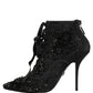 Black Embellished Mesh Ankle Boots Shoes