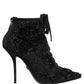 Black Embellished Mesh Ankle Boots Shoes