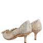 White Taormina Lace Crystal Pumps Shoes