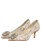 White Taormina Lace Crystal Pumps Shoes