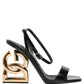 Black Leather Ankle Strap Heels Sandals Shoes
