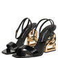 Black Leather Ankle Strap Heels Sandals Shoes