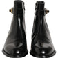 Black Leather Logo Buckle Mid Calf Boots Shoes