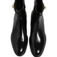Black Leather Logo Buckle Mid Calf Boots Shoes