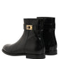 Black Leather Logo Buckle Mid Calf Boots Shoes