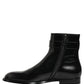 Black Leather Logo Buckle Mid Calf Boots Shoes