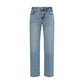 Blue Cotton Straight-Leg Jeans