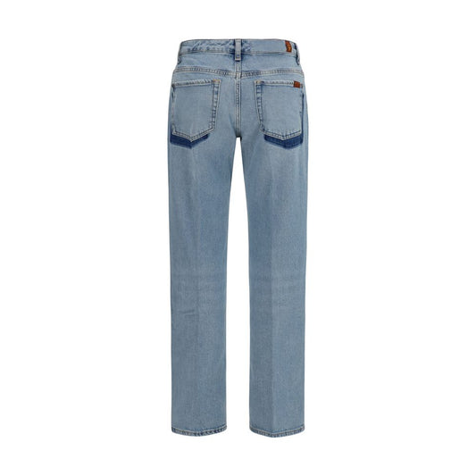 Blue Cotton Straight-Leg Jeans