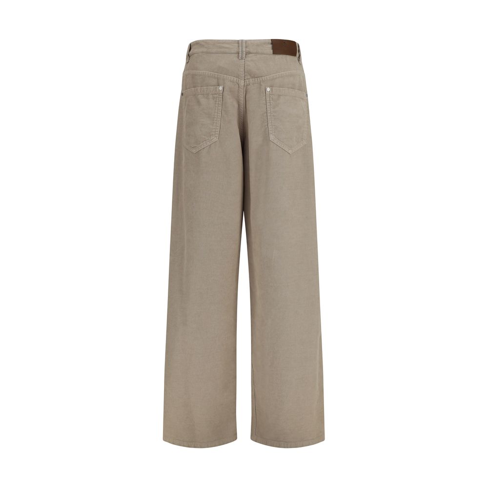 Beige Cotton Casual Pants