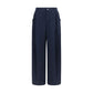 Blue Cotton Casual Pants