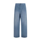 Blue Cotton Casual Pants