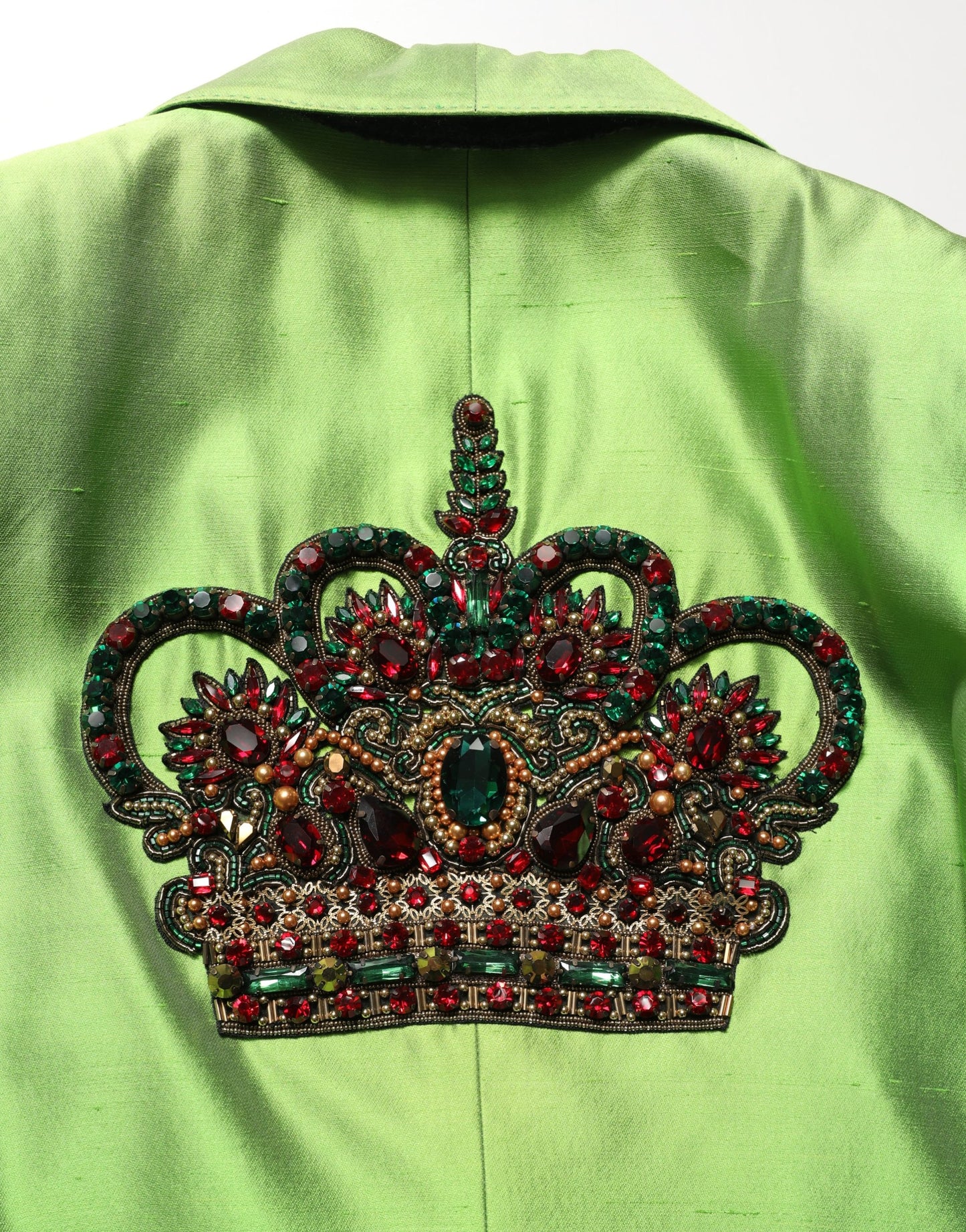 Green Silk SingleBreasted Embellished Blazer