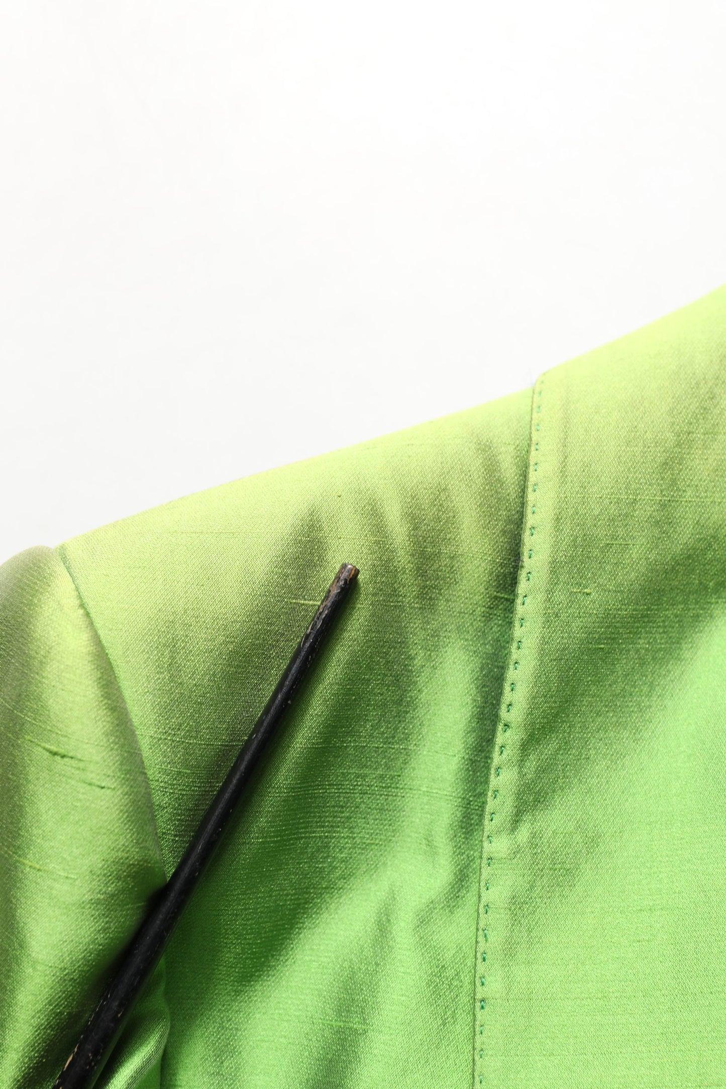 Green Silk SingleBreasted Embellished Blazer