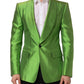 Green Silk SingleBreasted Embellished Blazer