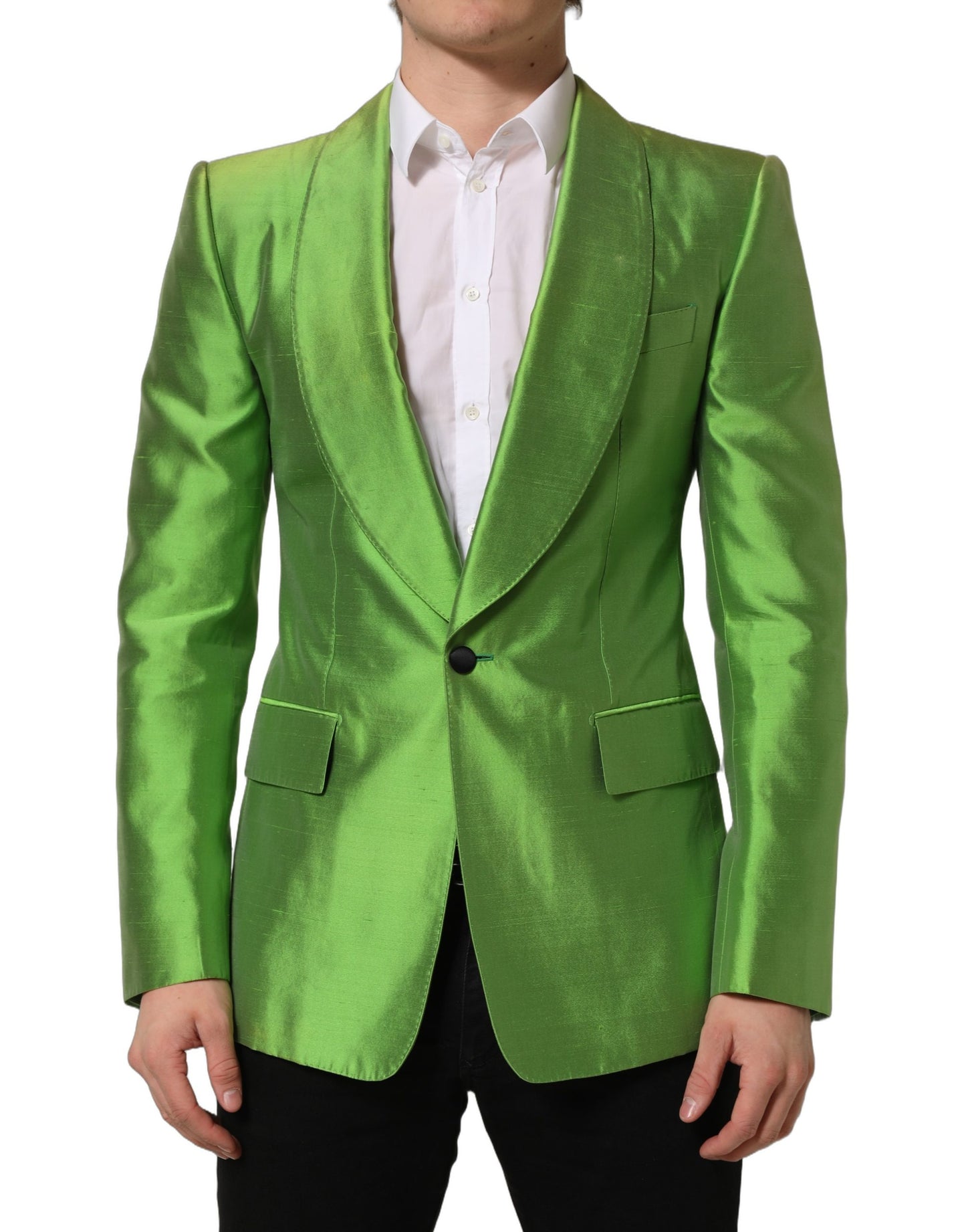 Green Silk SingleBreasted Embellished Blazer