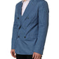 Blue Cotton Double Breasted Men Coat Blazer