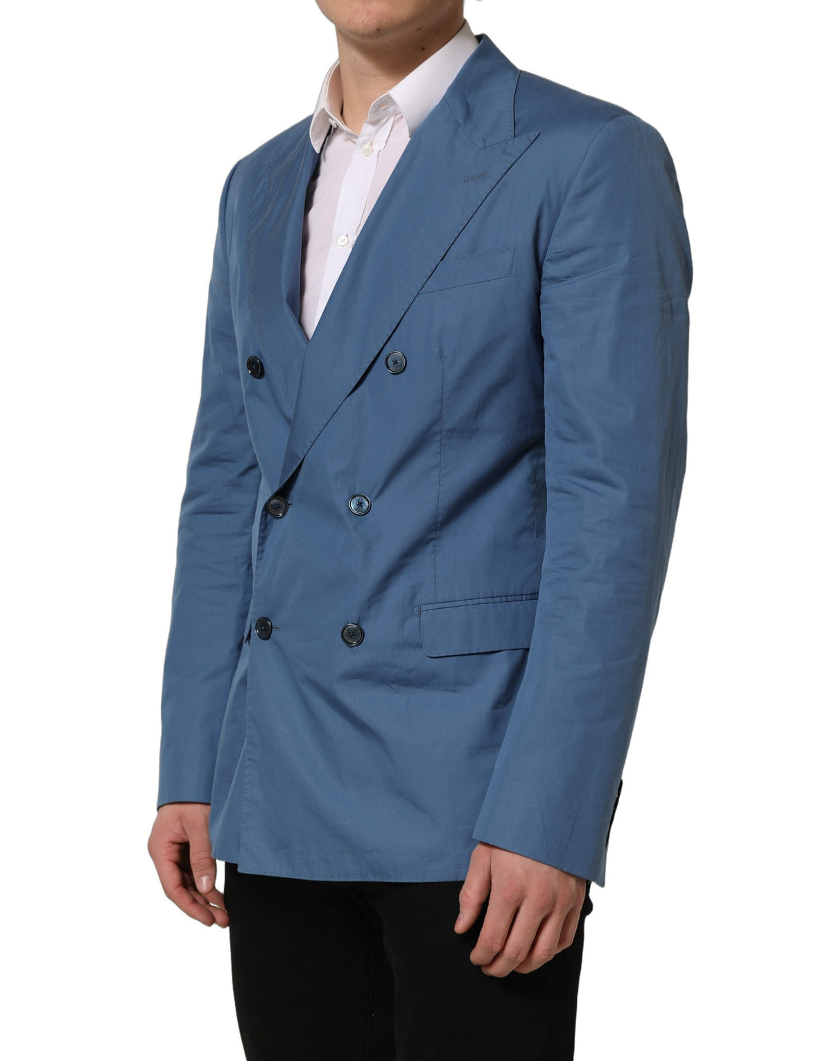 Blue Cotton Double Breasted Men Coat Blazer