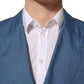 Blue Cotton Double Breasted Men Coat Blazer