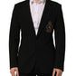 Black Logo Crest SingleBreasted Coat Blazer
