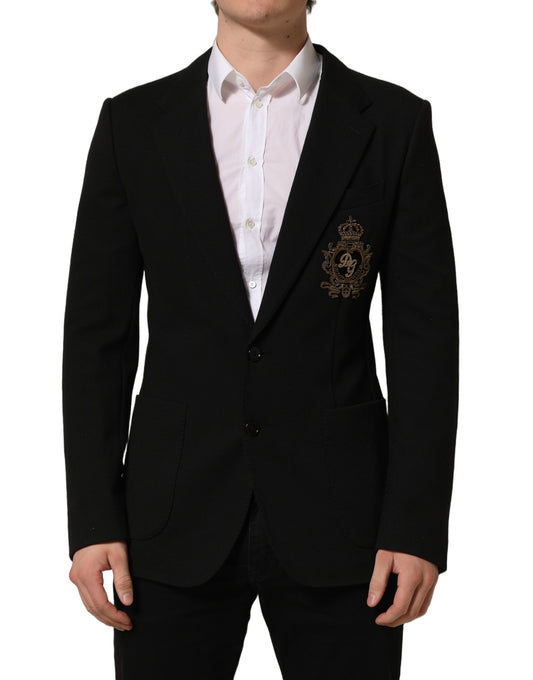Black Logo Crest SingleBreasted Coat Blazer