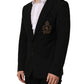Black Logo Crest SingleBreasted Coat Blazer