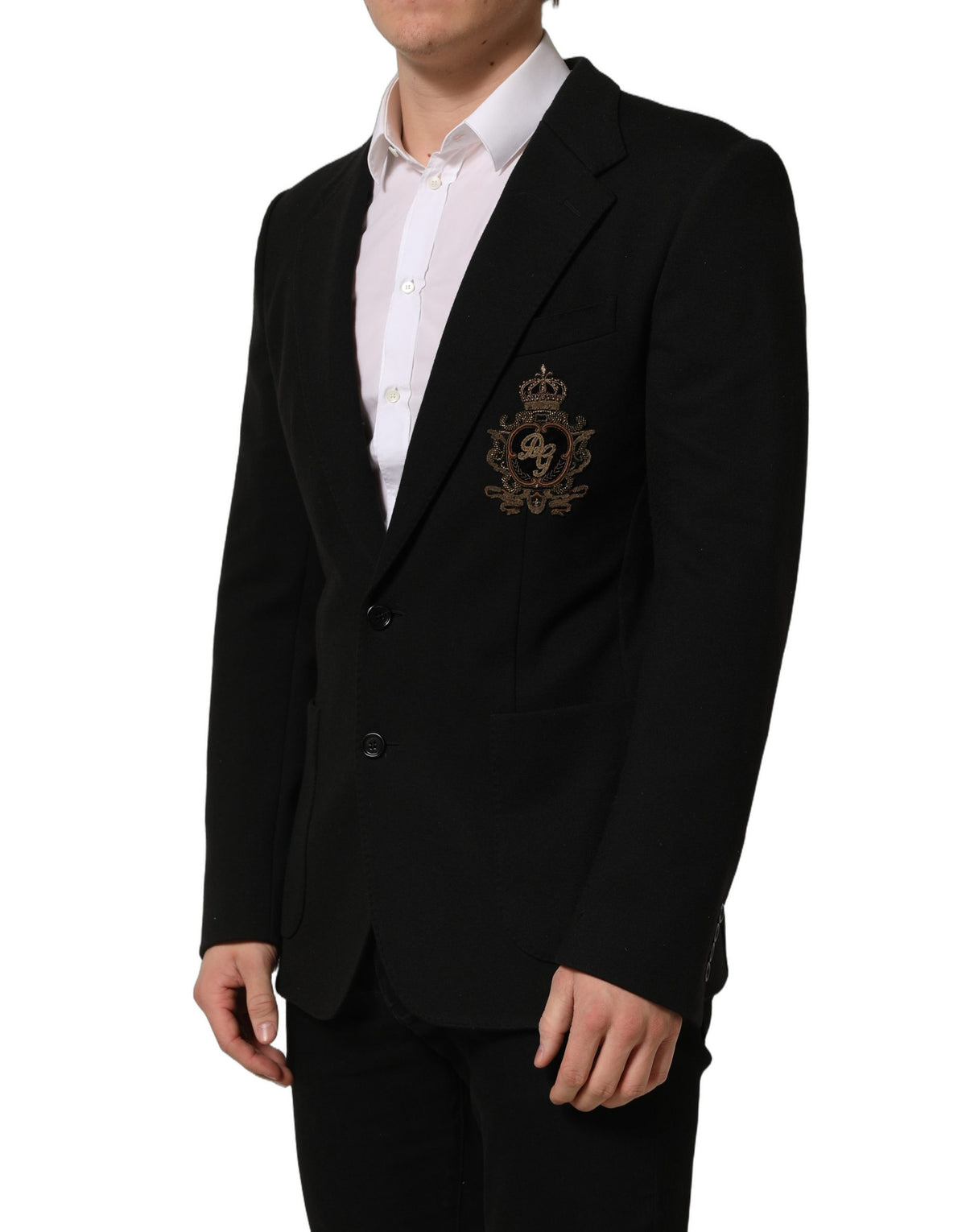 Black Logo Crest SingleBreasted Coat Blazer