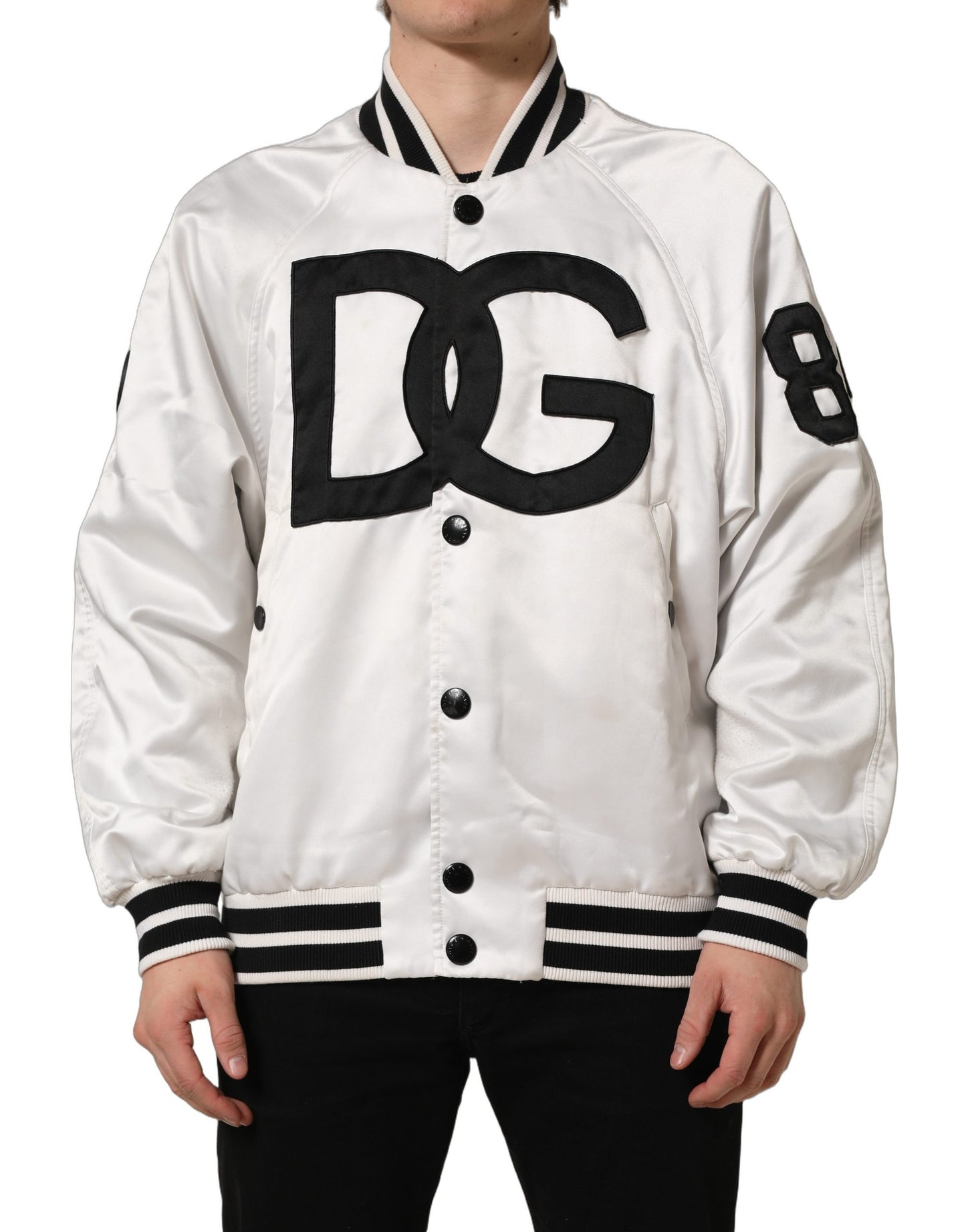 White DG Logo Polyester JerseyBomber Jacket