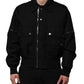 Black Nylon Full Zip Blouson Bomber Jacket