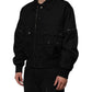 Black Nylon Full Zip Blouson Bomber Jacket