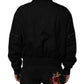 Black Nylon Full Zip Blouson Bomber Jacket