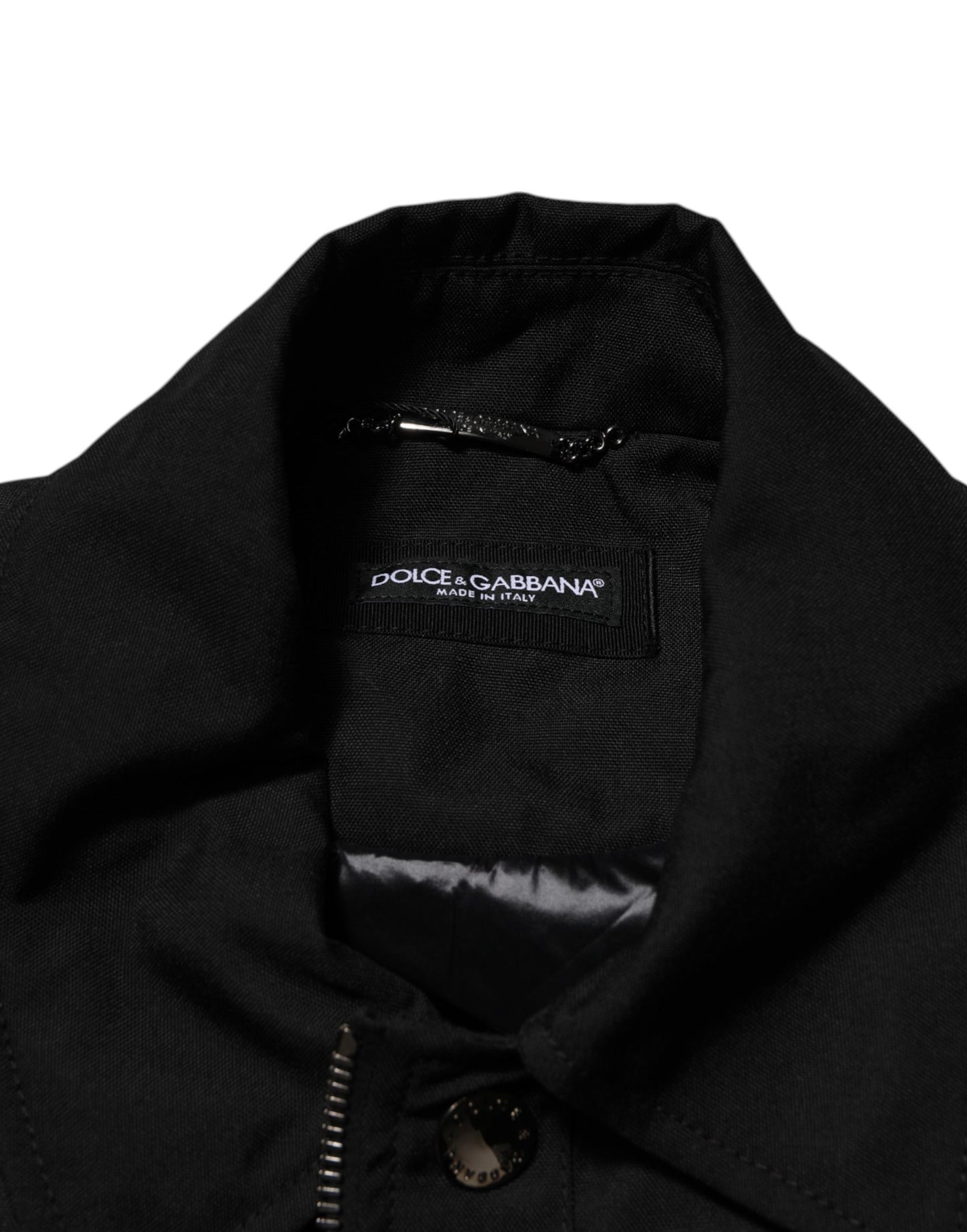 Black Nylon Full Zip Blouson Bomber Jacket