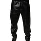 Black PU Leather Zipper Men Trouser Pants