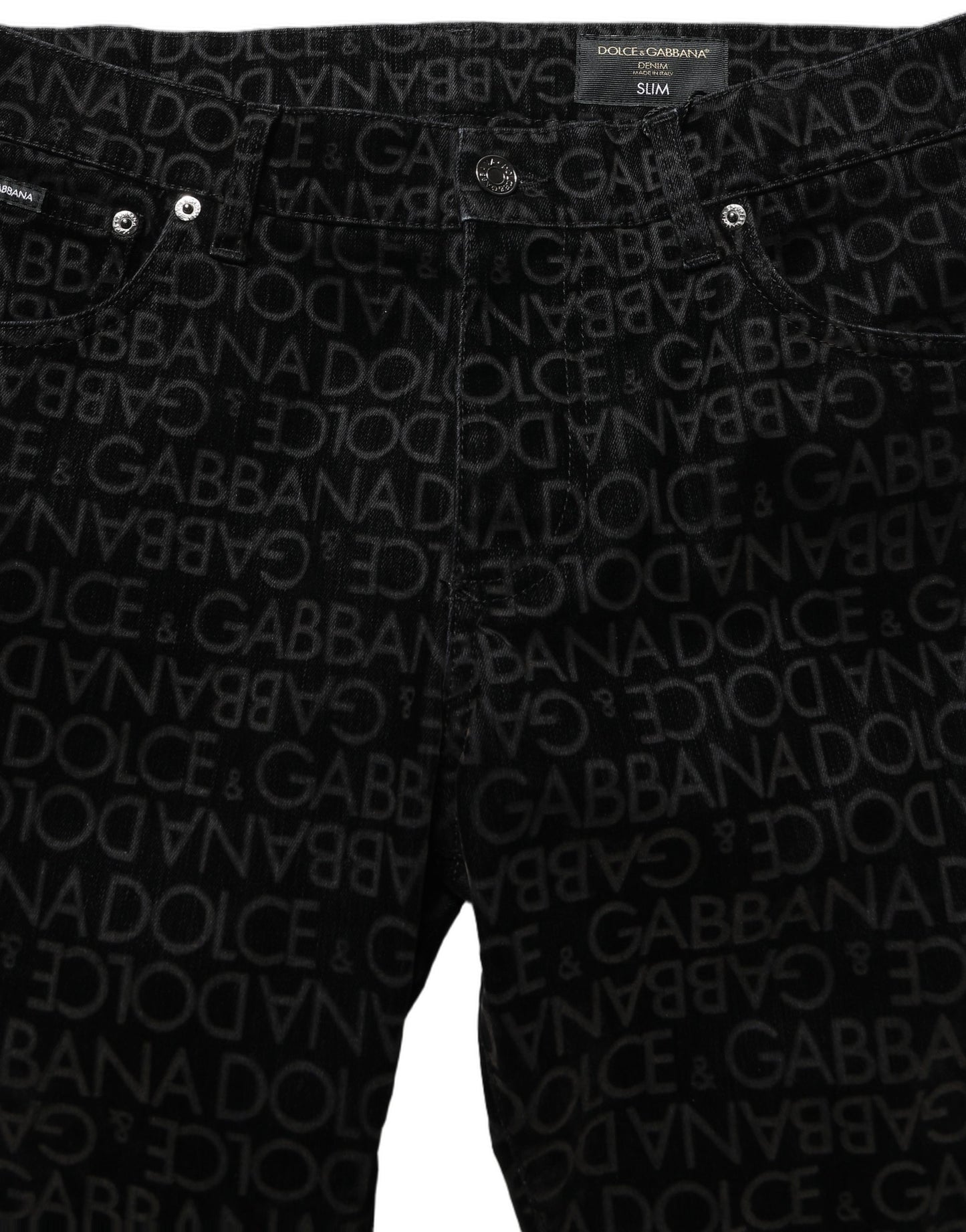 Black Logo Monogram Cotton Slim Denim Jeans