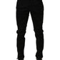 Black Logo Monogram Cotton Slim Denim Jeans