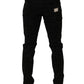 Black Logo Monogram Cotton Slim Denim Jeans