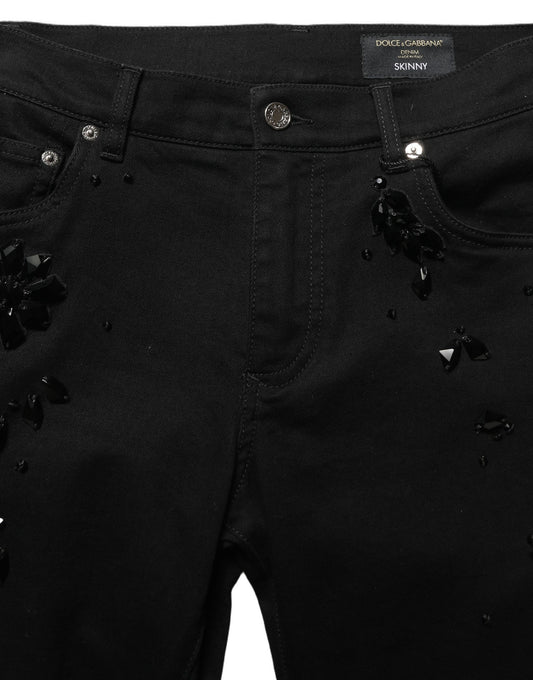 Black Embellished Cotton Skinny Denim Jeans