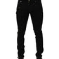 Black Embellished Cotton Skinny Denim Jeans