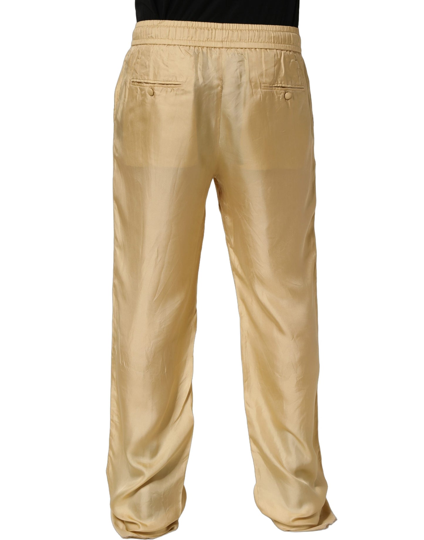 Yellow Straight Silk Mid Waist Chino Trouser Pants