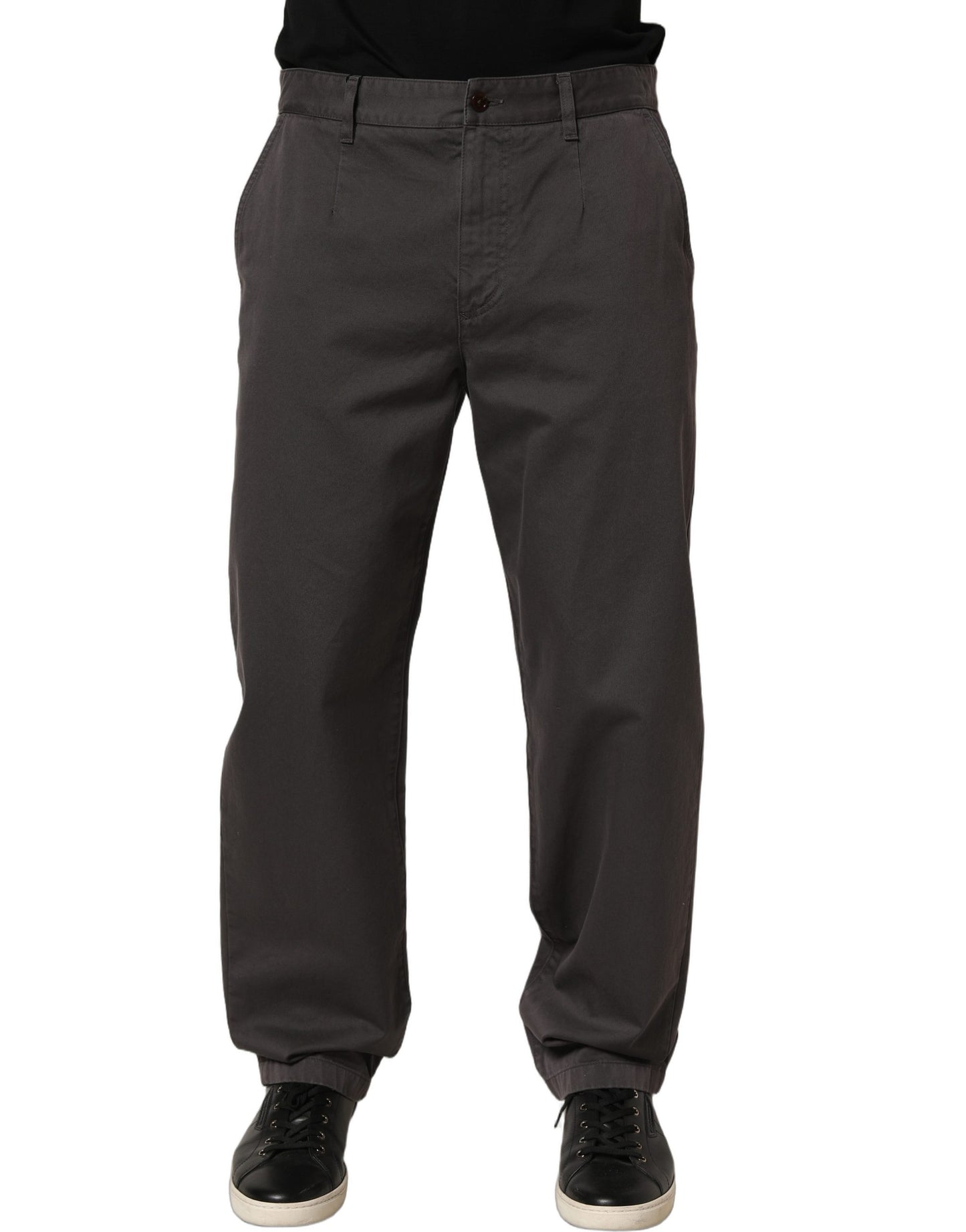 Dark Gray Cotton Straight Chino Trouser Pants
