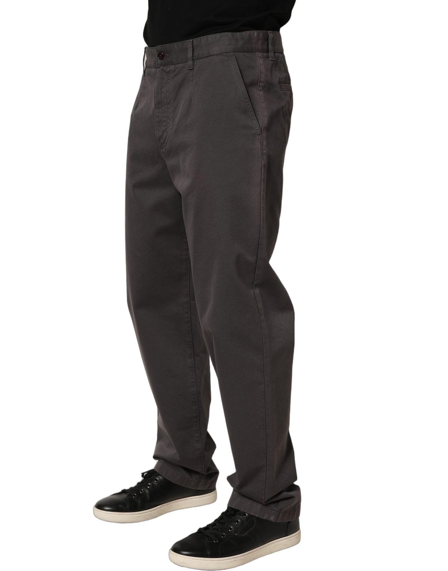Dark Gray Cotton Straight Chino Trouser Pants