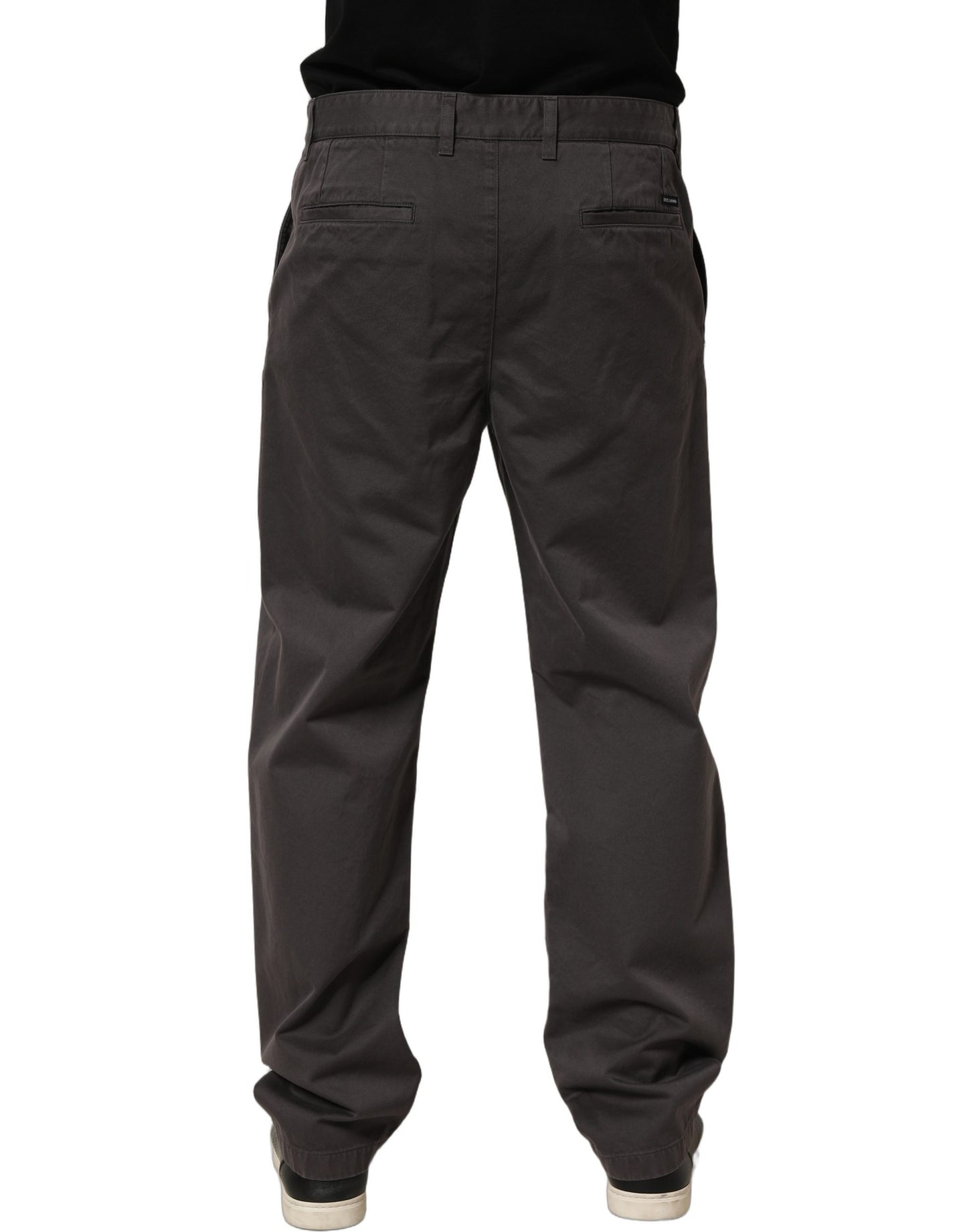 Dark Gray Cotton Straight Chino Trouser Pants