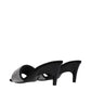 Black Fabric Stiletto Heel Sandals
